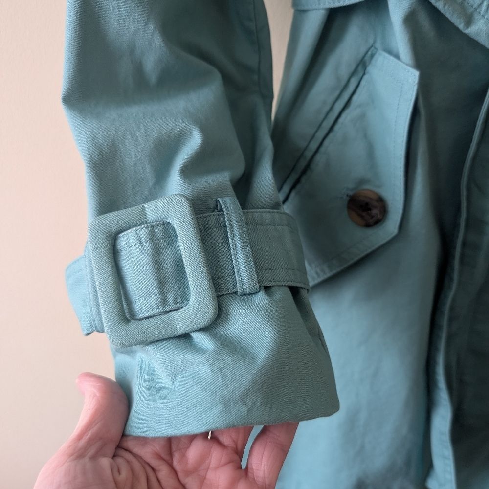 LC Lauren Conrad Bow Trench Coat Mint Teal Size 10 - Picture 6 of 8